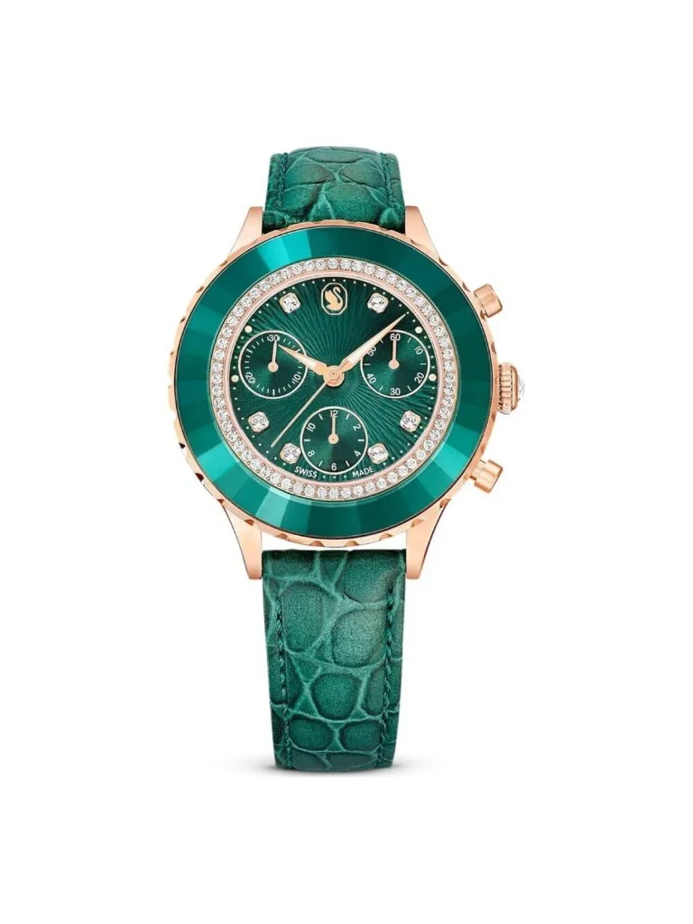 NWT Swarovski Octea Chrono Quartz Crystal Green Dial Watch